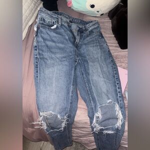 American Eagle Outfitters Ripped Boyfriend Jeans in Light Blue
